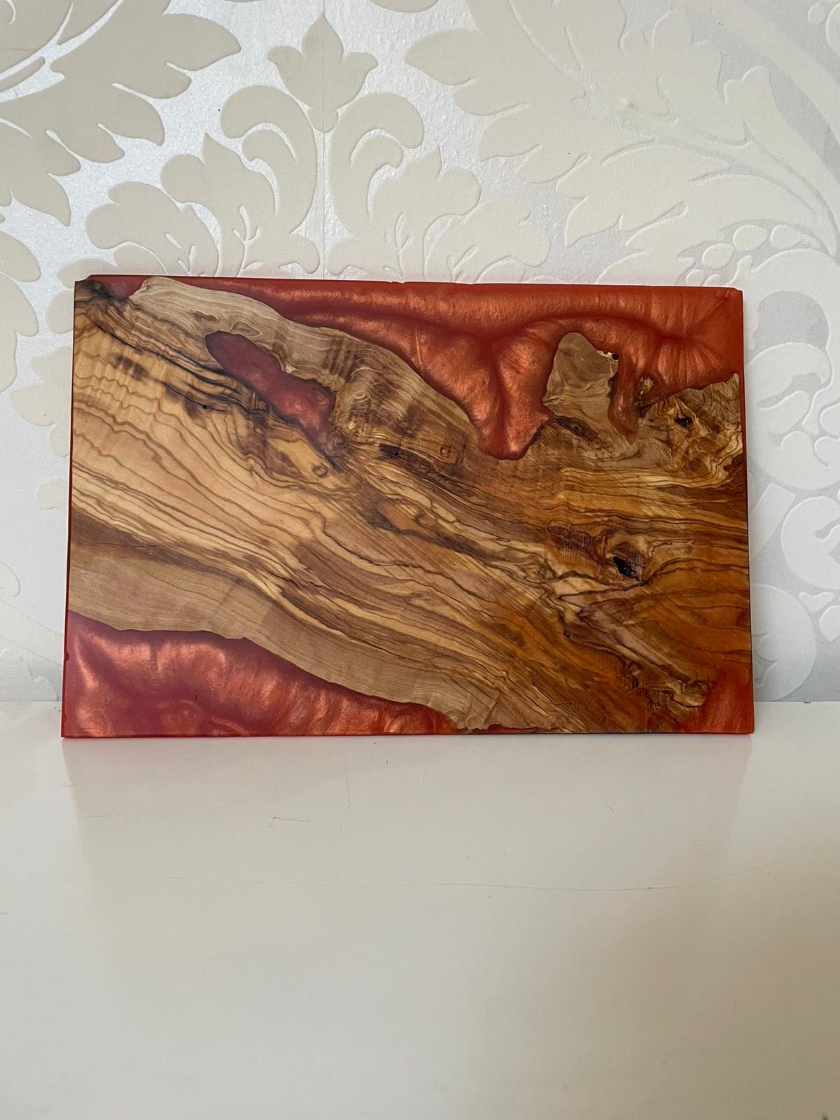 Frühtücksbrettchen Oliven Epoxid Harz Deep Orange