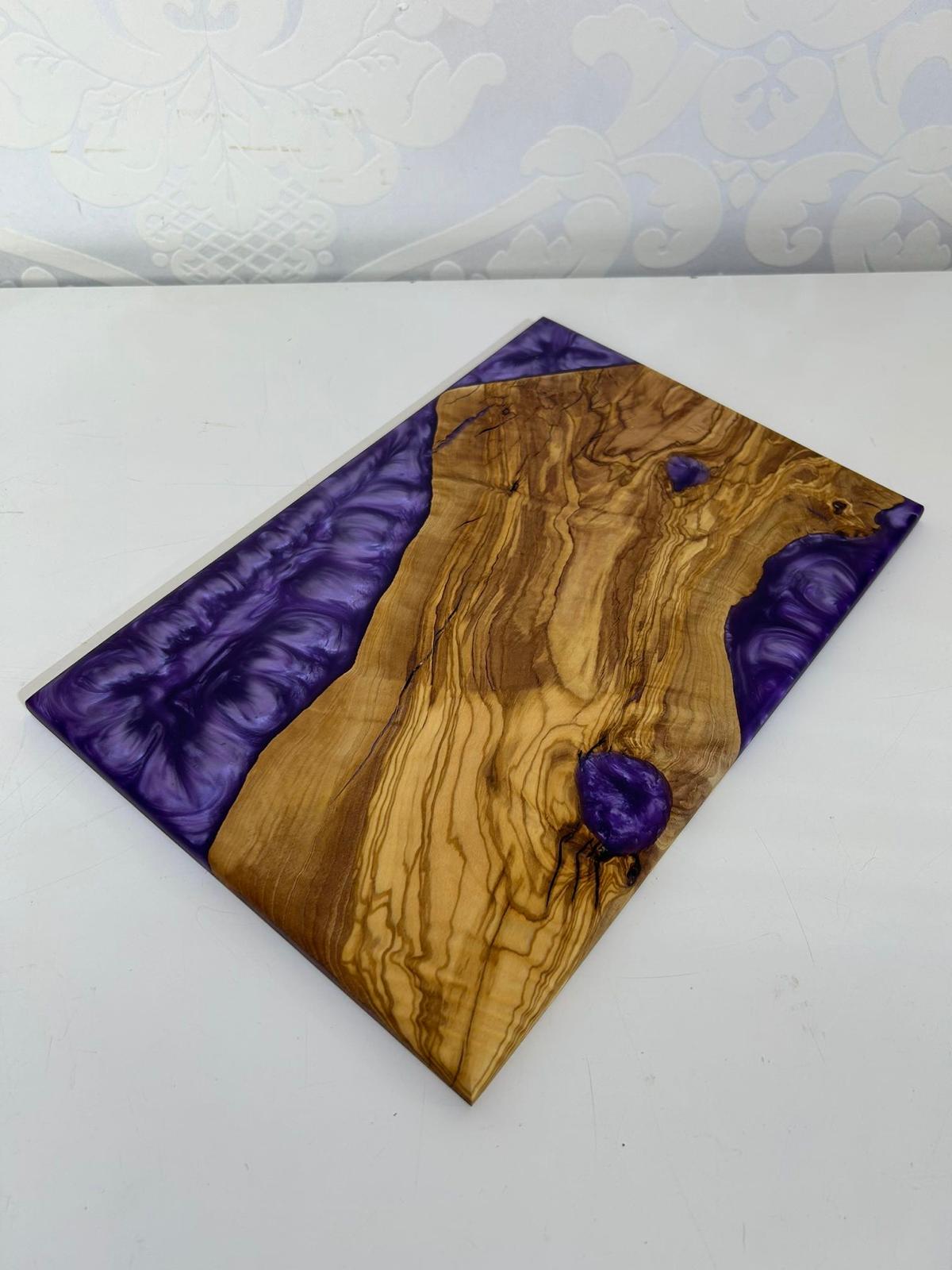 Frühtücksbrettchen Oliven Epoxid Harz Lotus Lila