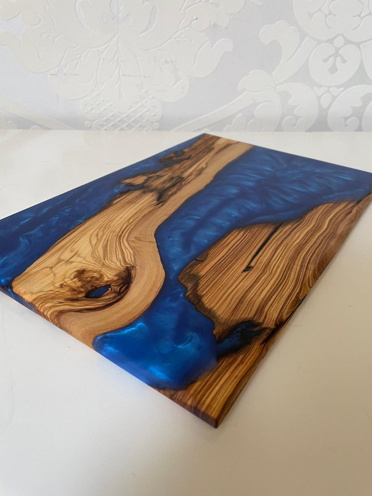 Frühtücksbrettchen Oliven Epoxid Harz Sky Blue