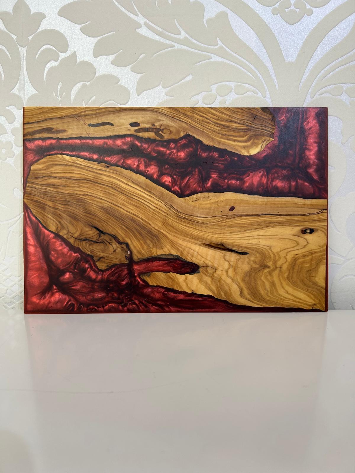 Frühtücksbrettchen Oliven Epoxid Harz Wein Rot