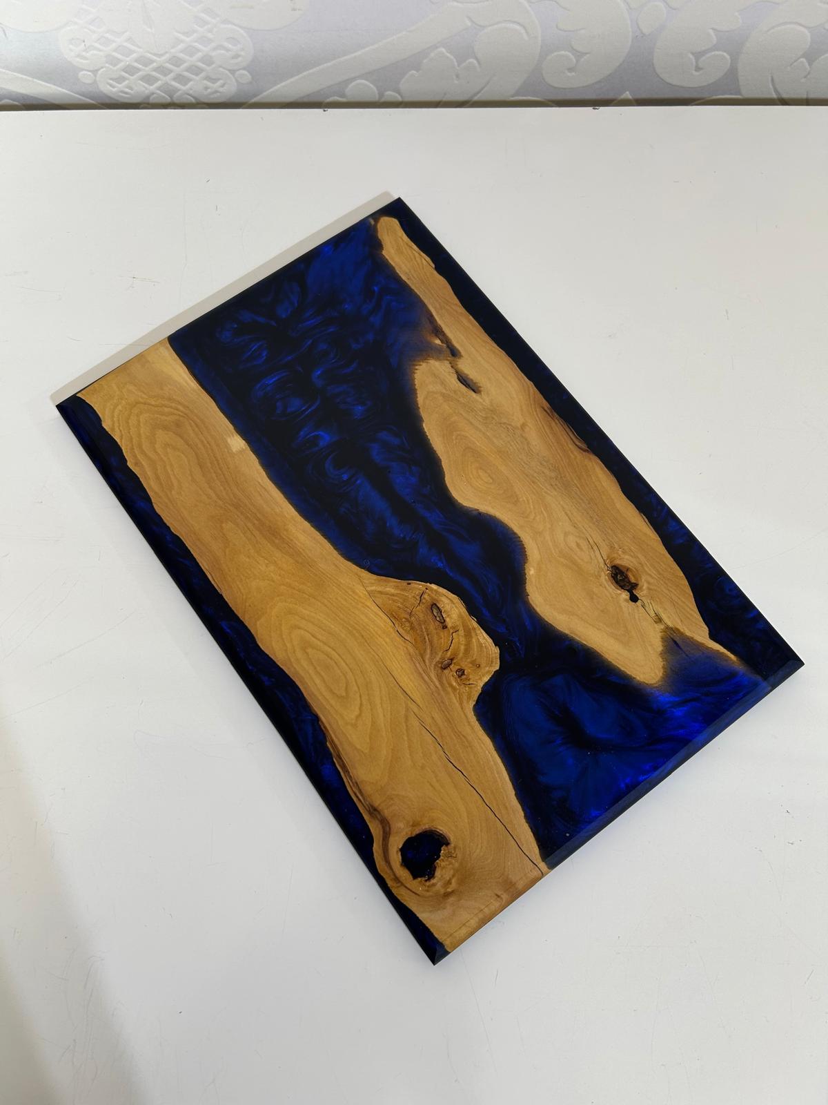 Frühtücksbrettchen Oliven Epoxid Harz Saphire Blau