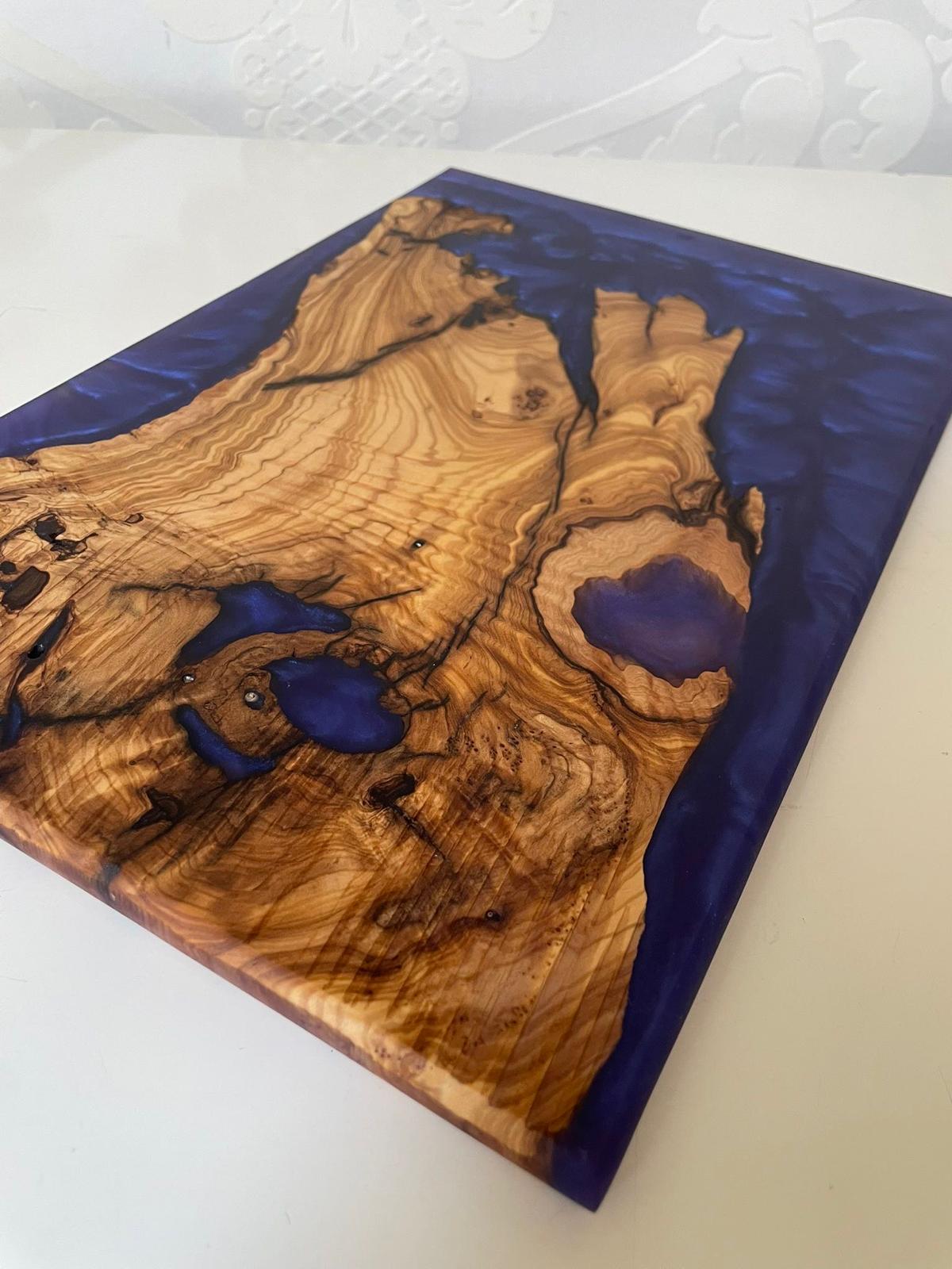 Frühtücksbrettchen Oliven Epoxid Harz Violett Blue