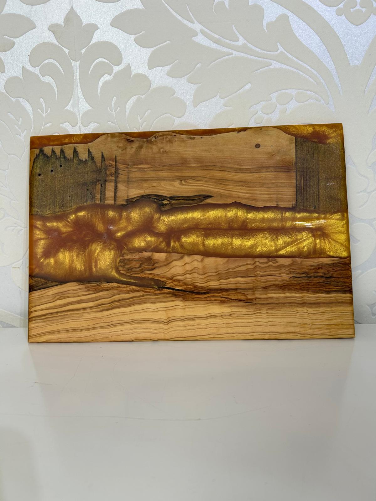 Frühtücksbrettchen Oliven Epoxid Harz Gold