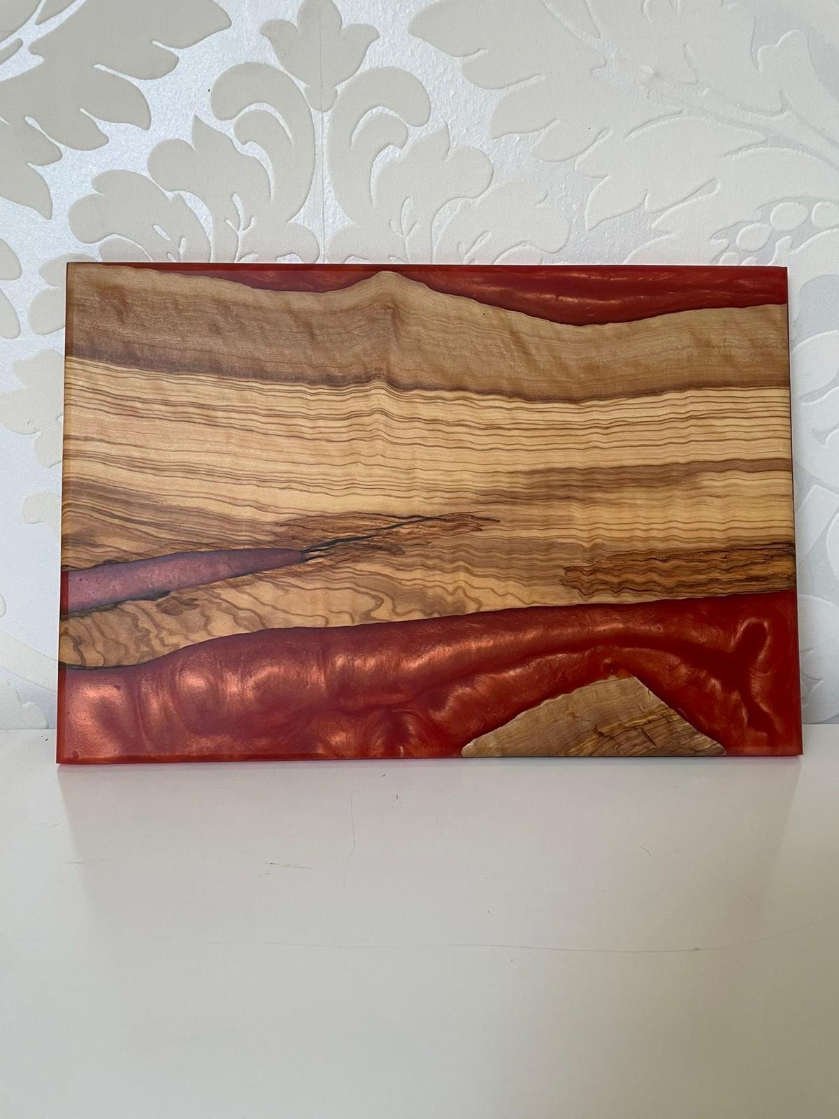 Frühtücksbrettchen Oliven Epoxid Harz Deep Orange