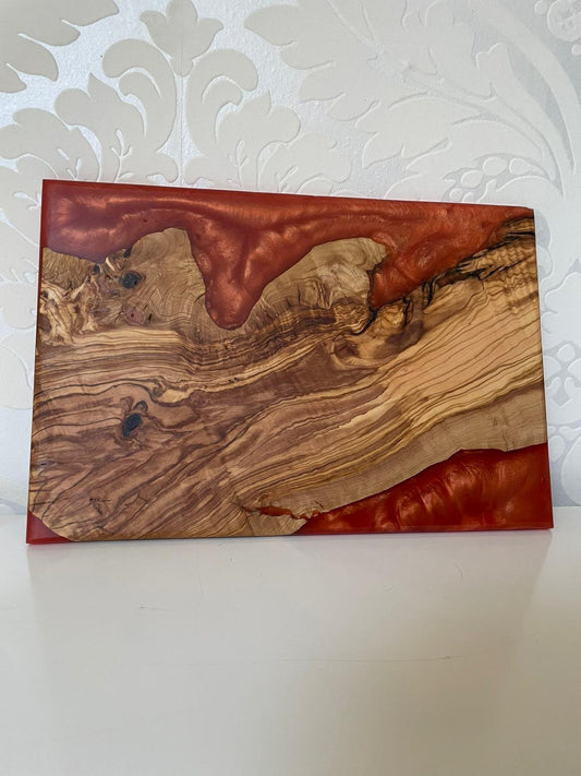 Frühtücksbrettchen Oliven Epoxid Harz Deep Orange