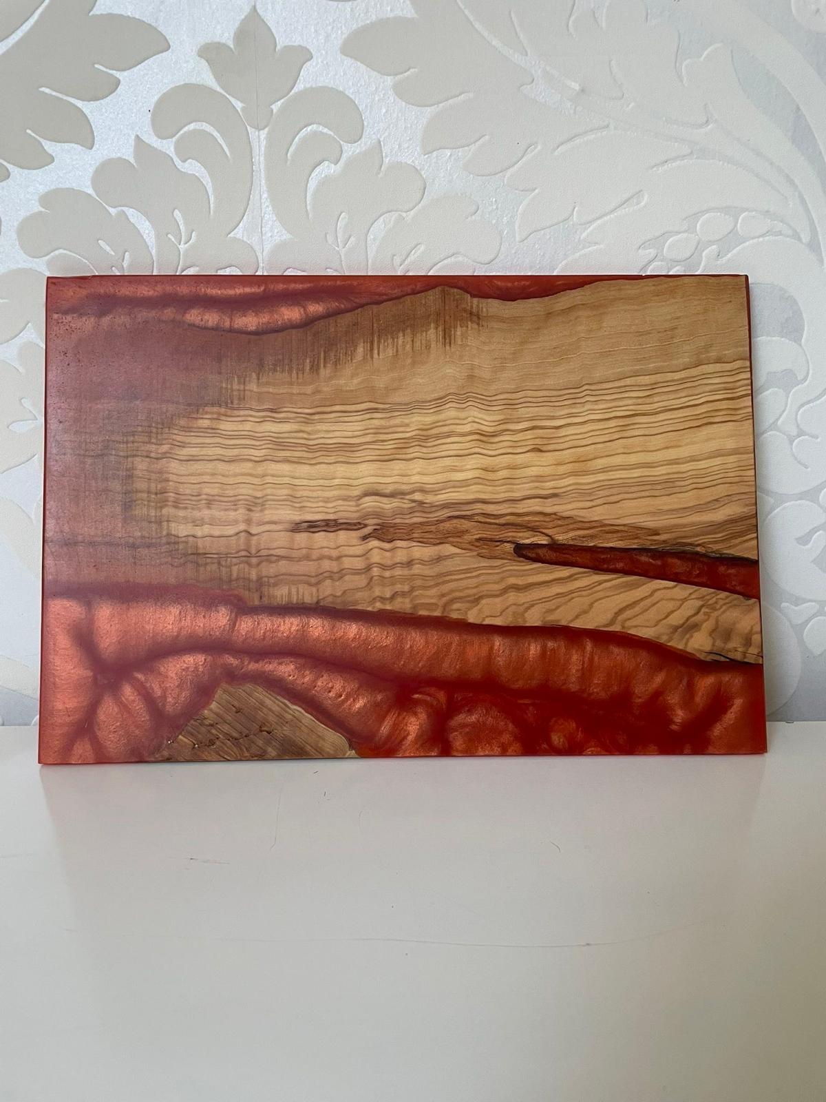 Frühtücksbrettchen Oliven Epoxid Harz Deep Orange