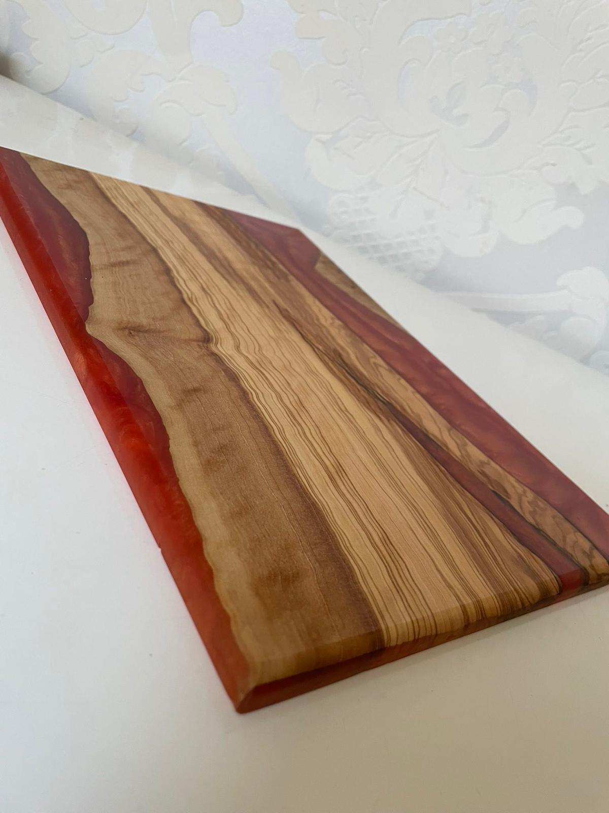 Frühtücksbrettchen Oliven Epoxid Harz Deep Orange