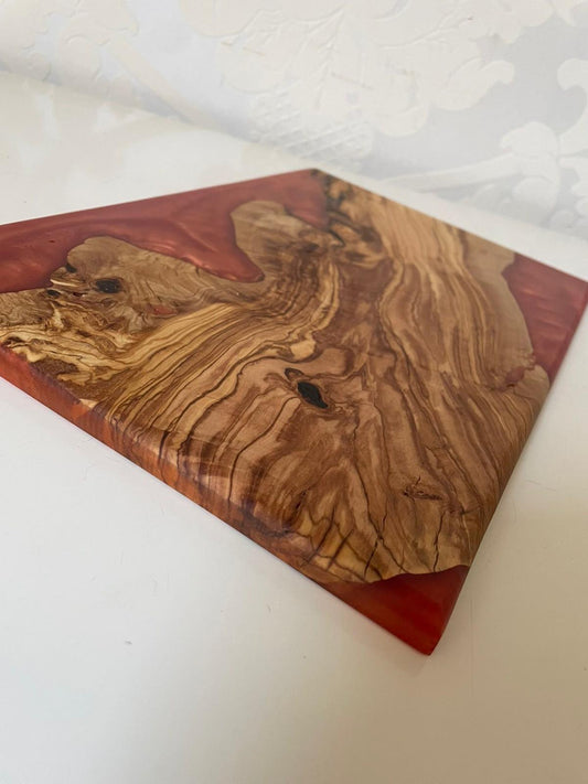Frühtücksbrettchen Oliven Epoxid Harz Deep Orange