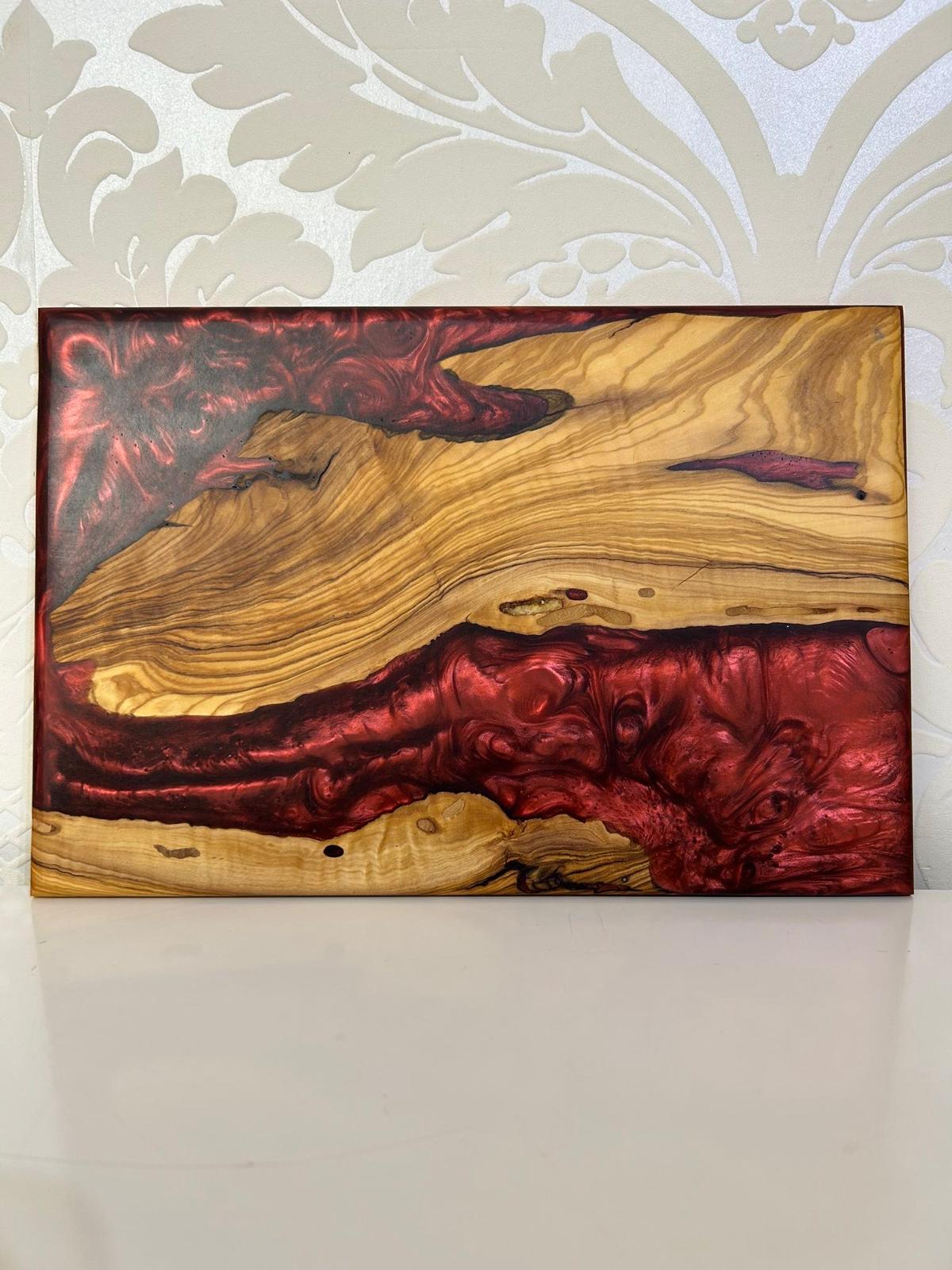 Frühtücksbrettchen Oliven Epoxid Harz Wein Rot