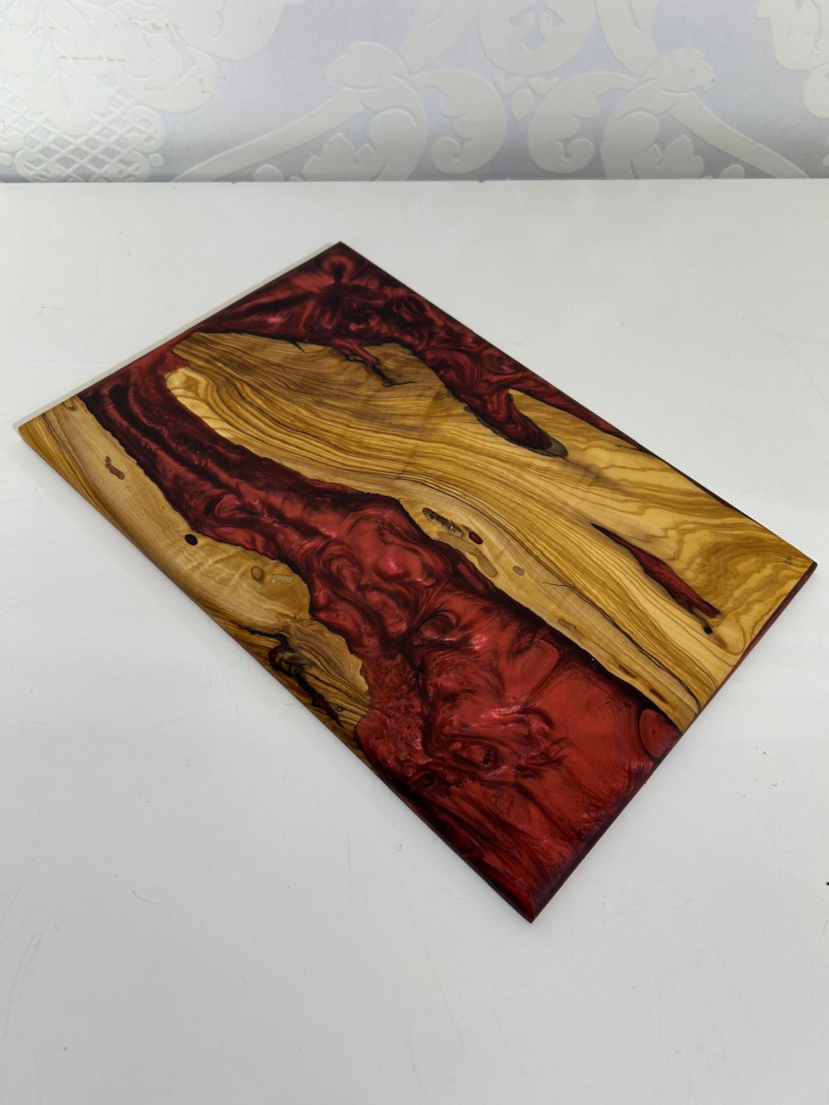 Frühtücksbrettchen Oliven Epoxid Harz Wein Rot