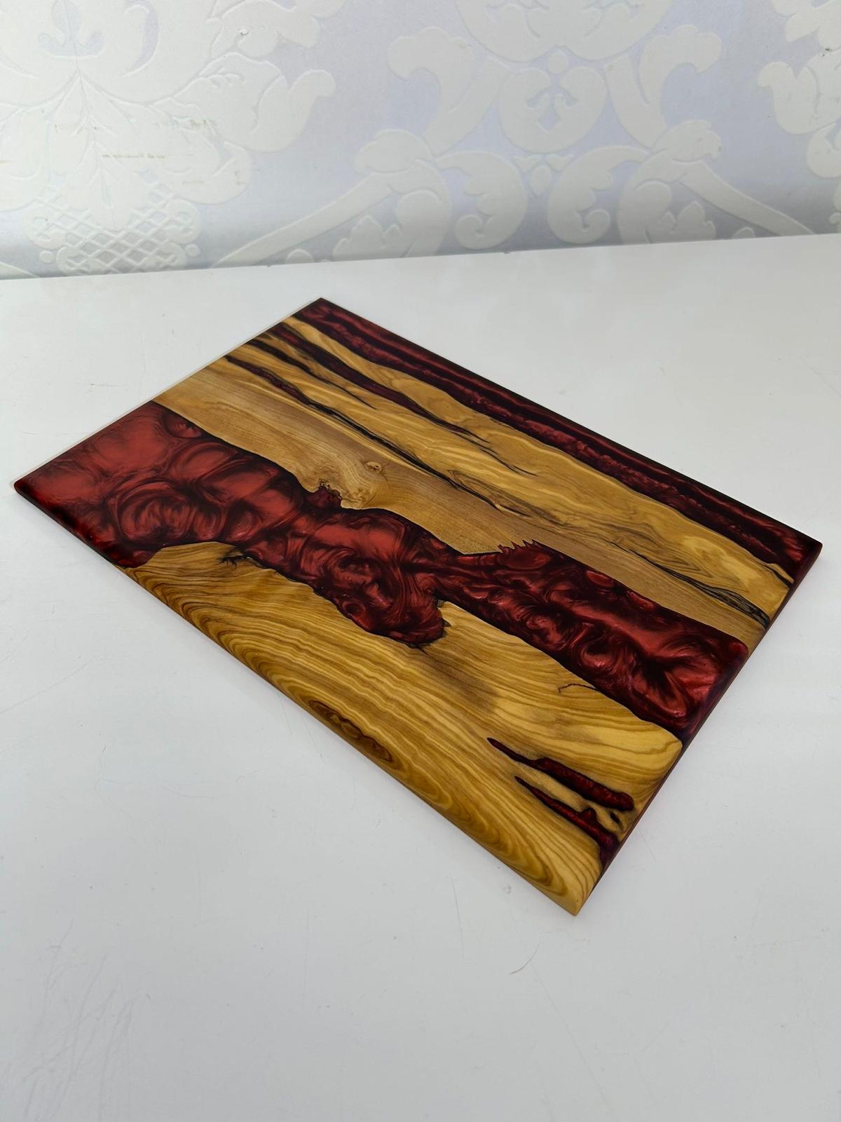 Frühtücksbrettchen Oliven Epoxid Harz Wein Rot