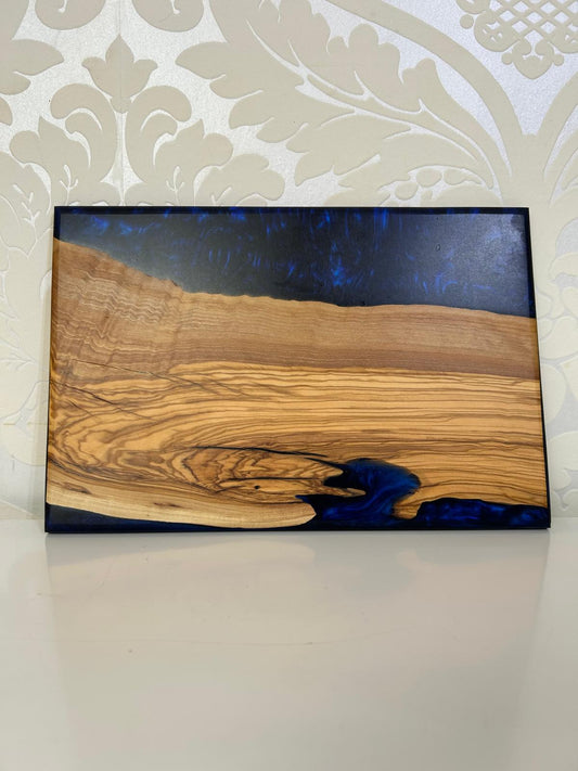 Frühtücksbrettchen Oliven Epoxid Harz Saphire Blau