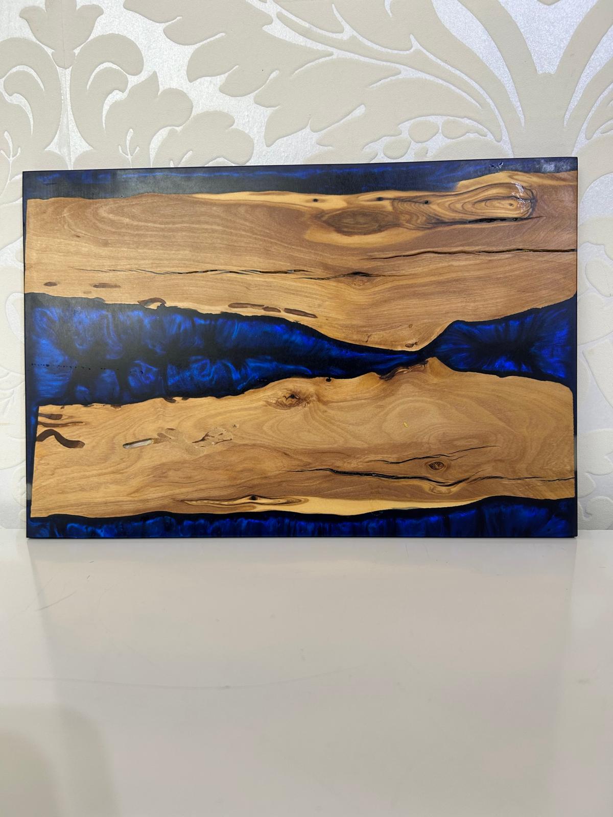 Frühtücksbrettchen Oliven Epoxid Harz Saphire Blau