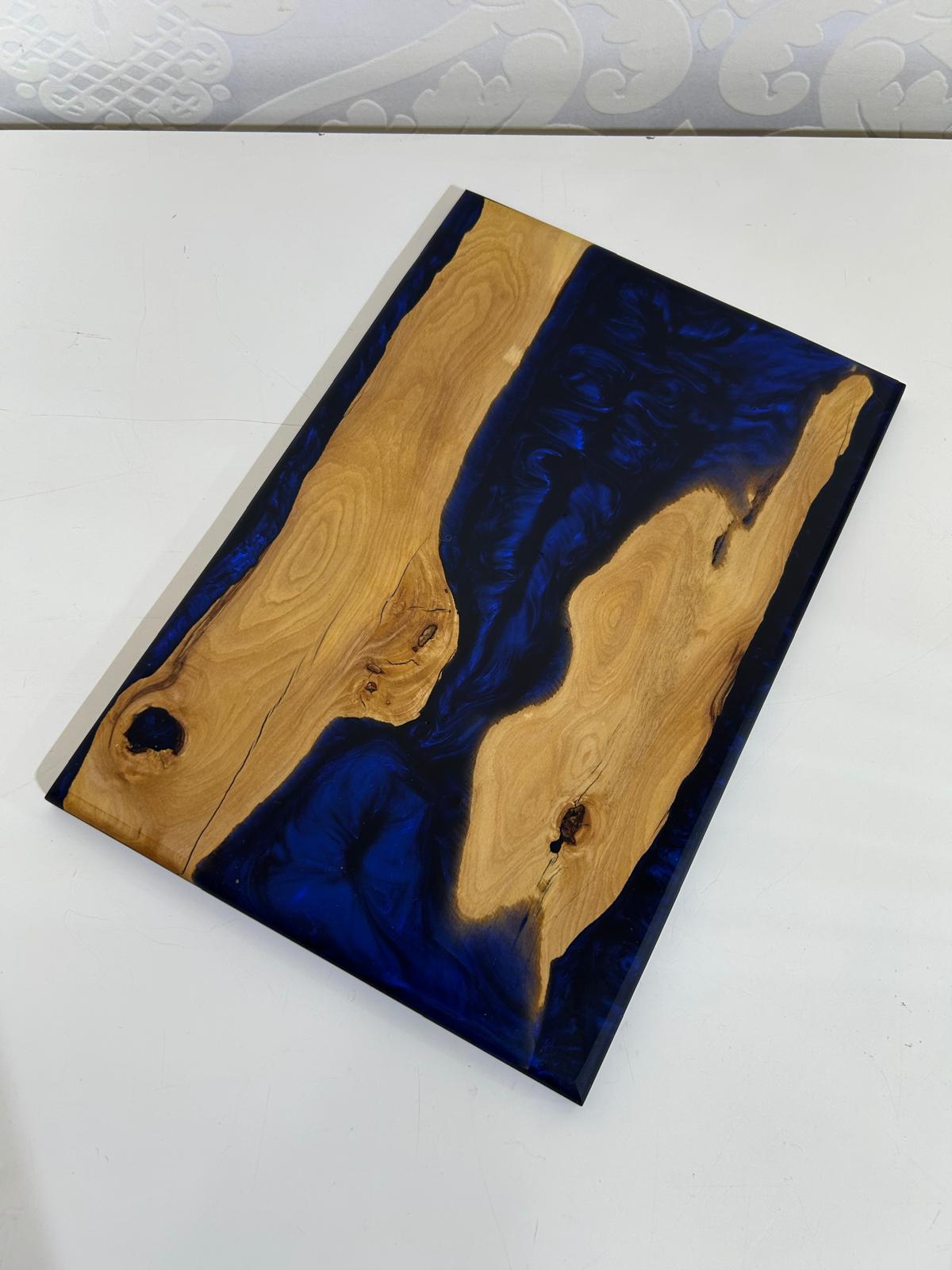 Frühtücksbrettchen Oliven Epoxid Harz Saphire Blau