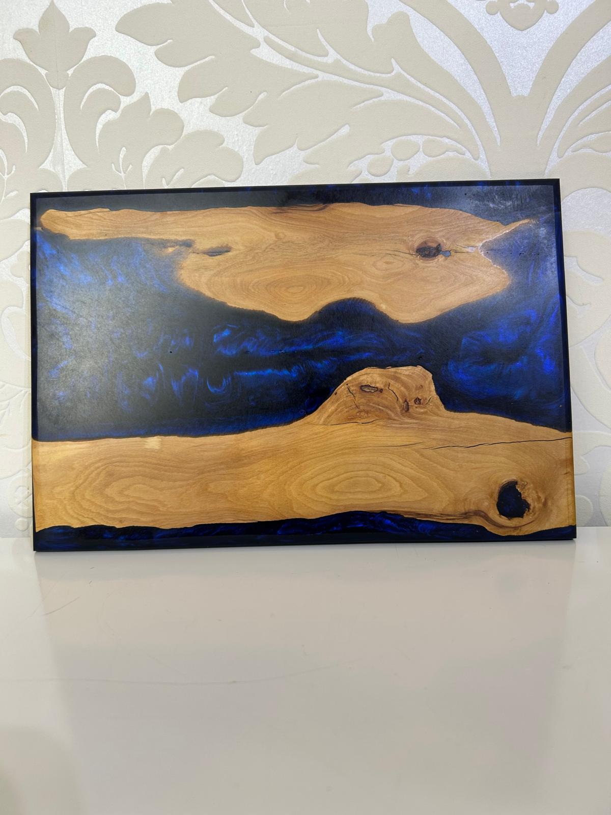 Frühtücksbrettchen Oliven Epoxid Harz Saphire Blau